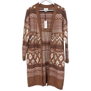 Pink Rose Brown Boho Long Cardigan Women’s Size 1X NWT